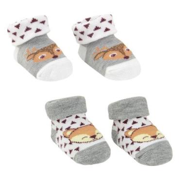 Imagem de MEIA BEBÊ RECÉM NASCIDO KIT 2 PARES PIMPOLHO NEUTRO Raposa