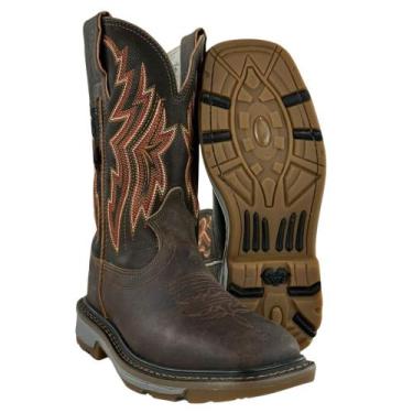Imagem de Bota Texana Masculina Durango Couro Marrom Cano Bordado Marrom Branco 