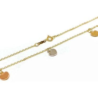 Imagem de Tornozeleira De Ouro 18k Com Berloques Pingentes Corações 3 Cores - Go