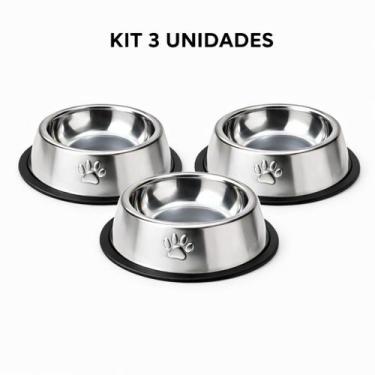 Imagem de Comedouro Inox Antiderrapante 800ml para Cães e Gatos  Bebedouro Pet -
