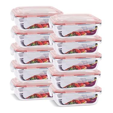 Imagem de KIT 10 Potes de Vidro Retangular com Tampa Hermética 640ml (Vermelho)