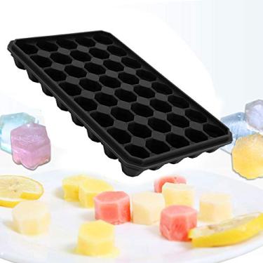 Imagem de Zerodis Formas de cubo de gelo, 40 grades de silicone com tampa removível, ferramenta flexível para fazer biscoitos, pudim de gelo, fácil de liberar, suporte de 40 a +240 (preto)