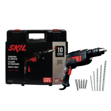 Imagem de Furadeira de Impacto Skil 1/2 6555 com Maleta, 10 Acessorios, 570W, Preto/Vermelho - 220V