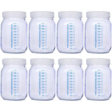 Imagem de Kit com 10 Potes de Vidro para Armazenar Leite Materno 200ml Com Graduação