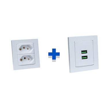 Imagem de Kit Espelhos de Tomadas Duplo Reto 2 Tom 20A 2 Usb 4.9A COR:BRANCO