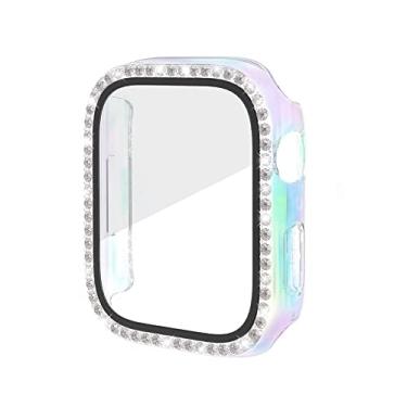 Imagem de ZiEuooo Compatível com Apple Watch Case Series 7 6 5 4 3 2 1 SE para Iwatch 38 40 41 42 44 45 MM Bling Brilhante Strass Capa Protetora PC (Colorida, 44 mm)