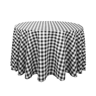 Imagem de LinenTablecloth Toalha de mesa de poliéster redonda 274,32 cm xadrez preto e branco