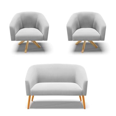 Imagem de Kit 1 Namoradeira E 2 Poltronas Cinza Base Madeira