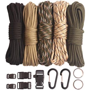 Imagem de GeGeDa Kit de artesanato Paracord, Paracord 550 Combo com 5 tipos de fivelas, 6 metros de cada corda de paracord (conjunto arco-íris claro 60 m) (conjunto A)