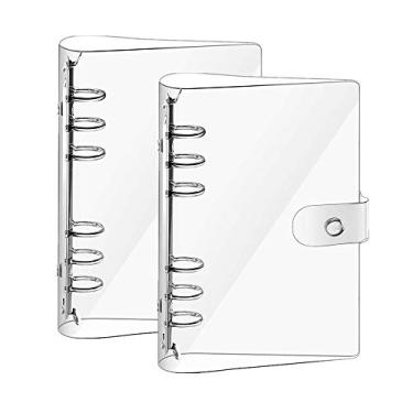 Imagem de Pacote com 2 unidades de PVC macio transparente A5, capa de fichário, fecho de botão de pressão, pasta de folhas soltas, caderno, anel redondo, capa protetora de encaixe (papel não incluído)