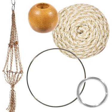 Imagem de Craft County Kits de cabide para plantas de macramê – Cordão de 4 mm – Faz cabide de plantas longo de 106 cm (aveia)