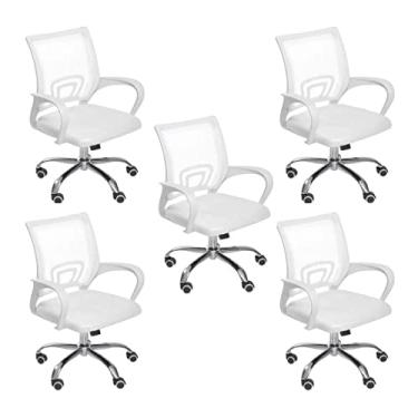 Imagem de Conjunto 5 Cadeiras de Escritório com Rodizios Baixa Tok OR Design Branco