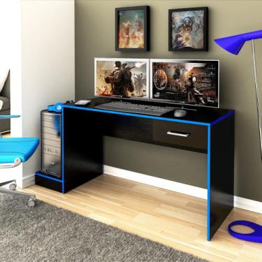 Imagem de Mesa Escrivaninha Computador Pc Gamer Preto Azul - Artely
