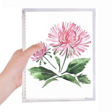 Imagem de Caderno verde de crisântemo rosa em aquarela diário de folhas soltas recarregável