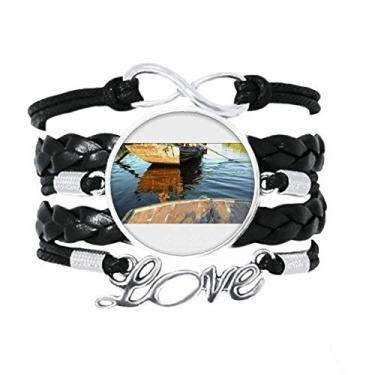 Imagem de OFFbb-USA Barco de remo Art Deco, pulseira moderna, acessório de amor, pulseira de couro torcido para presente