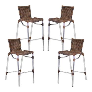 Imagem de 4 Banquetas Alumínio Fortaleza Alta Para Balcão Edícula Cozinha Bar Argila