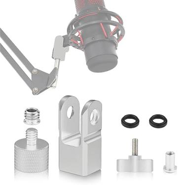 Imagem de Adaptador de montagem de microfone para quadcast Hyperx com adaptador de parafuso e porca de 0,3 cm ou 0,6 cm, funciona com suporte de microfone HyperX QuadCast e braço de lança (prata)