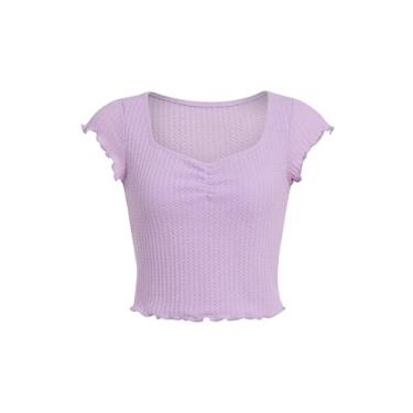 Imagem de Cozyease Camisetas femininas com acabamento de alface franzidas na frente, camisetas casuais, Roxo lilás, 14 Anos