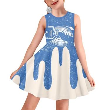 Imagem de Sprowallow Vestido feminino sem mangas de verão com gola redonda estampado para crianças regata vestidos florais na moda, Derramando Leite, 9-10 Anos