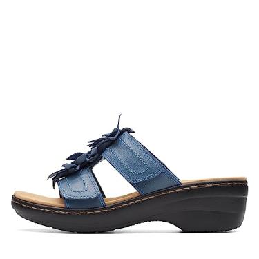 Imagem de Clarks Sandália feminina Merliah Raelyn Slide, Couro azul, 5.5