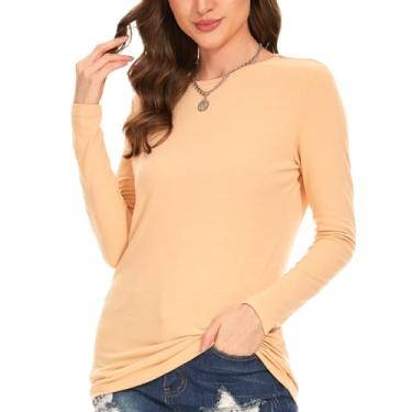 Imagem de Kmytrze Camiseta feminina de manga comprida gola redonda básica moletom com gola redonda blusa, Nude., GG