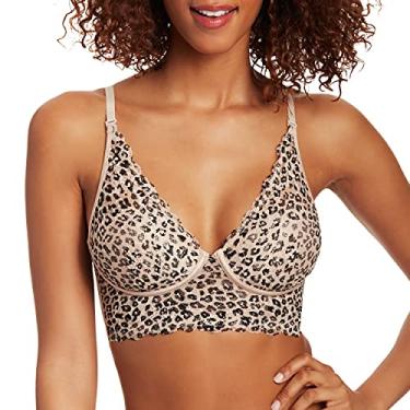 Imagem de Maidenform Sutiã feminino sem fio, sutiã longo de renda confortável, sutiã conversível para mulheres, Estampa animal natural/Paris Nude, 34B