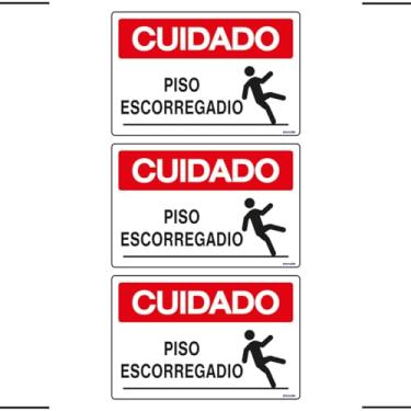 Imagem de Combo 3 Placas De Sinalização Cuidado Piso Escorregadio 30x20 Ekomunike - S-227 F9e