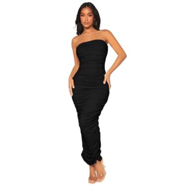 Imagem de Camisa Feminina Solid Ruched Tube Bodycon Dress (Color : Black, Size : CH)