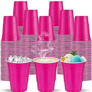 Imagem de cssopenss 120 peças de copos de plástico rosa de 473 ml, copos de plástico para dia dos namorados, copos de festa rosa choque para beber, degustações, lanches, churrascos, piqueniques