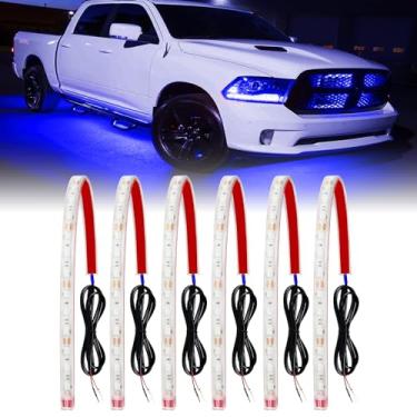 Imagem de Qasim Fita de LED para carro, barco, caminhão, iluminação interior, exterior, à prova d'água, grade frontal automática, iluminação ambiente, carrinho de golfe, motocicletas, luz azul, 32 cm, 12 V,