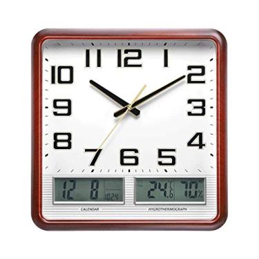 Imagem de Relógio de parede quadrado criativo LED digital visor de temperatura do tempo relógio multifuncional mudo função de luz noturna relógio de parede sala de estar relógio de parede (cor: marrom) (marrom)
