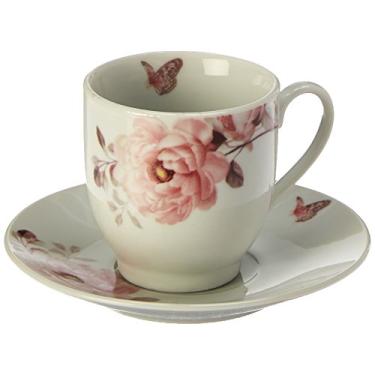 Imagem de Lorenzo Import Conjunto de café expresso com estampa floral e borboleta (serviço para 6), rosa