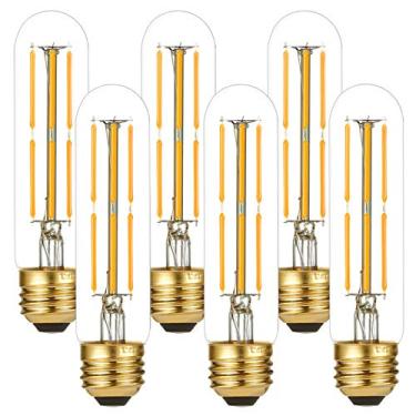 Imagem de LiteHistory Lâmpada Edison regulável E26 6W equivalente a 60 watts AC120V branco quente 2700K lâmpadas Edison 60 Watt 600LM lâmpada LED tubular T10 para pingente rústico, lustres, arandelas de parede,