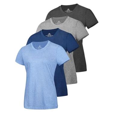 Imagem de URATOT Camisetas femininas de ginástica atléticas de manga curta com absorção de umidade, camisetas de treino para mulheres, Preto, cinza claro, azul-marinho, azul, G