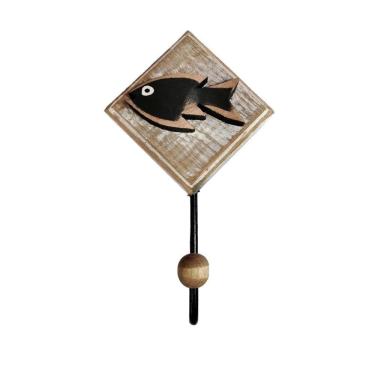 Imagem de Cabideiro Rústico Ferro E Madeira Peixes Cor Preto