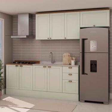 Imagem de Cozinha 4 Peças com Aéreo para Geladeira e Balcão com Tampo para Cooktop 100% Mdf Verde Mint