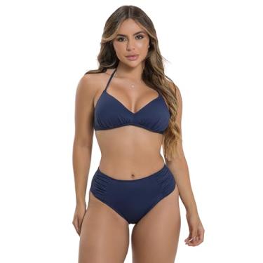 Imagem de Biquíni Feminino Modelador Disfarça Barriga com Sustentação (BR, Alfa, P, Regular, G, Azul-marinho)