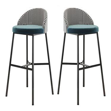 Imagem de Conjunto de bancos de bar estofados em tecido preto moderno - Cadeiras de altura de pub de 2 peças para cozinha de jantar com encosto, altura do assento de 75 cm - Home Bar Essentials Journey