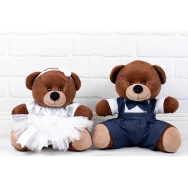 Imagem de PELUCIA URSO CASAL TEDDE PAJEM MARINHO, DAMINHA BRANCA PARA DECORAÇÃO (Daminha Branca, padrão - Pelúcia Marrom)