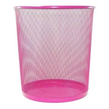 Imagem de Lixeira Metal Aramado Cesto Lixo Escritório 10 Litros Rosa - Javick