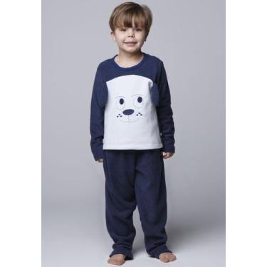 Imagem de Pijama Longo Vekyo Infantil Inverno Plush Cachorrinho, Mulher, Marinho
