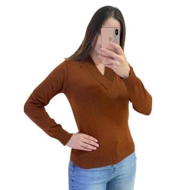 Imagem de Blusa Trico Basica De Frio Feminina Decote V Manga Longa - Calu Tricot