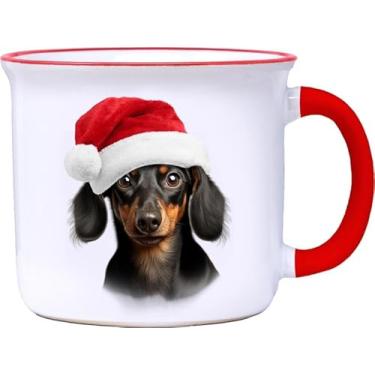 Imagem de Spoontiques Canecas de cerâmica de Natal Dachshund - Capacidade de bebida de 396 g - Segura para micro-ondas e lava-louças - 9,5 cm de altura