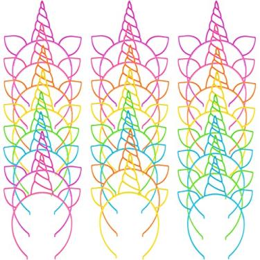 Imagem de Zddaoole 24 Pcs Unicorn Headbands Unicorn Birthday Party Favors,Plastic Hairbands for Girls,Headware Accessories for Party Supplies Gift,Teens Toddlers Children