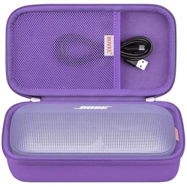 Imagem de BOVKE Capa rígida de viagem para alto-falante portátil Bose SoundLink Flex Bluetooth, bolso de malha extra para alto-falantes Bluetooth, carregador Bose, cabos de carregamento, roxo