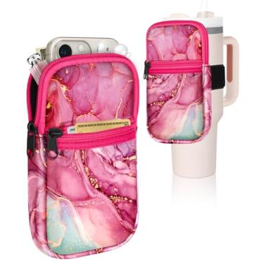 Imagem de Mochila para garrafa de água para copo Stanley Quencher – Estampa de mármore azul rosa 102 ml Bolsa para copo carteira para chaves de telefone, acessórios de academia