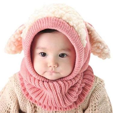 Imagem de Touca Gorro Cachecol Bebê Infantil Cobre Orelhas Rosa - Importado