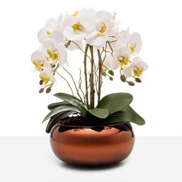 Imagem de Arranjo Orquídea Silicone 4 Hastes Vaso Espelhado Wood Luxo - Floralis
