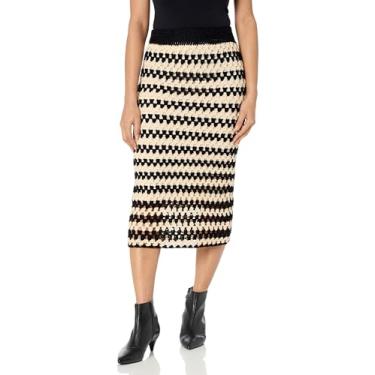 Imagem de MOON RIVER Saia midi feminina listrada de crochê, Creme, M