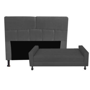 Imagem de Kit Félix com Cabeceira Dona 1,60 cm Queen Size  Baú Quarto Sala Suede